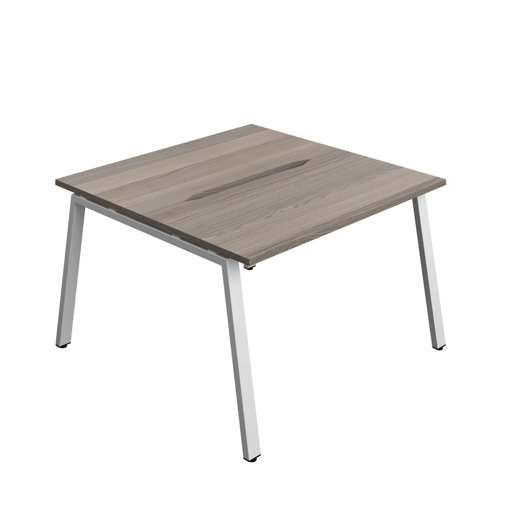 Synergy Bench With Cut Out: 2 Person (Fsc) | A-Frame Leg | 1200 X 600 | Grey Oak/Silver