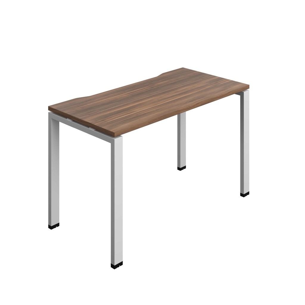 Synergy Bench With Cut Out: 1 Person (Fsc) | Goal Post Leg | 1200 X 600 | Dark Walnut/Silver