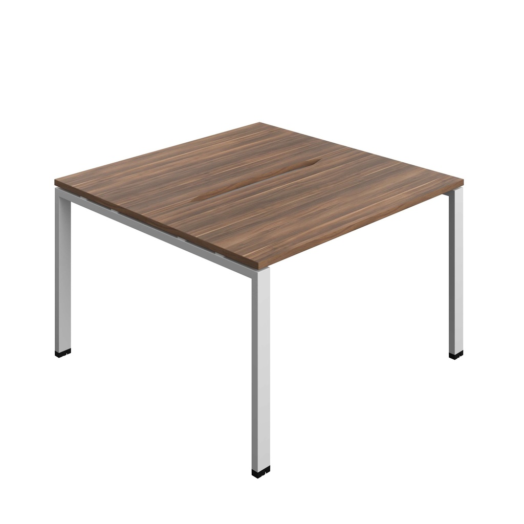 Synergy Bench With Cut Out: 2 Person (Fsc) | Goal Post Leg | 1200 X 600 | Dark Walnut/Silver