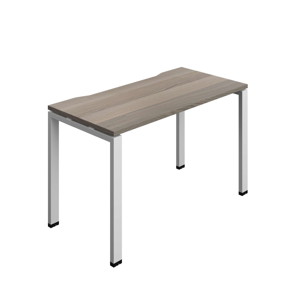 Synergy Bench With Cut Out: 1 Person (Fsc) | Goal Post Leg | 1200 X 600 | Grey Oak/Silver