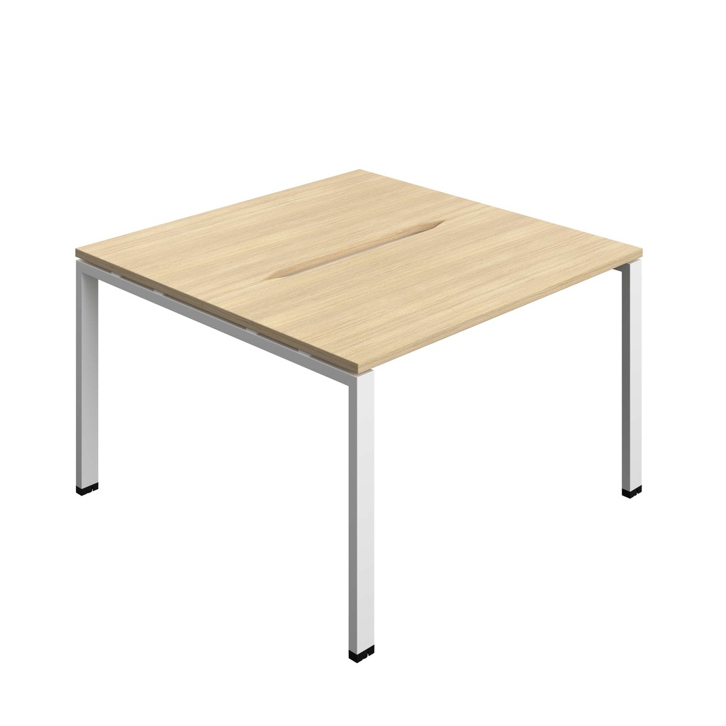 Synergy Bench With Cut Out: 2 Person (Fsc) | Goal Post Leg | 1200 X 600 | Nova Oak/White