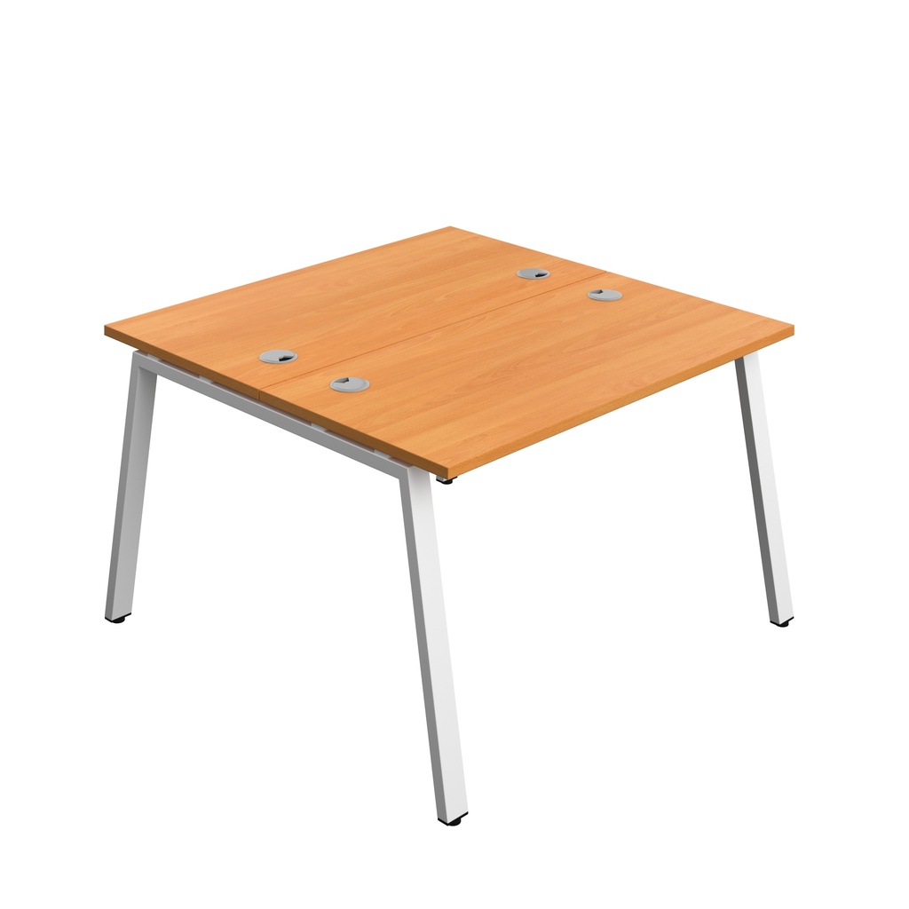 Synergy|2P Bench Desk|Cable Ports|A-Frame|1200X600|Beech-White