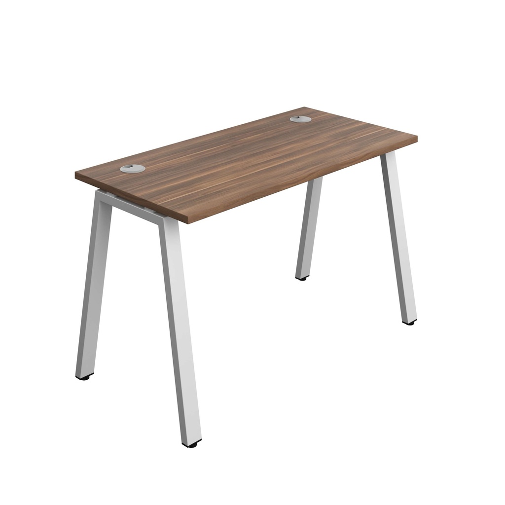 Synergy Bench With Cable Ports: 1 Person (Fsc) | A-Frame Leg | 1200 X 600 | Dark Walnut/Silver