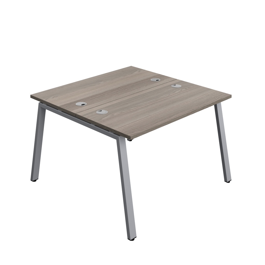 Synergy|2P Bench Desk|Cable Ports|A-Frame|1200X600|Grey Oak-Silver