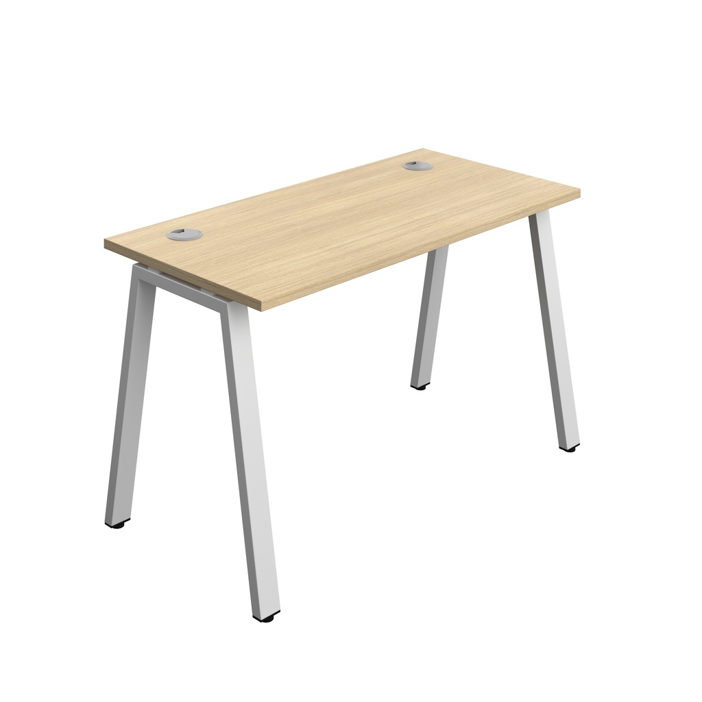 Synergy|1P Bench Desk|Cable Ports|A-Frame|1200X600|Nova Oak-Silver