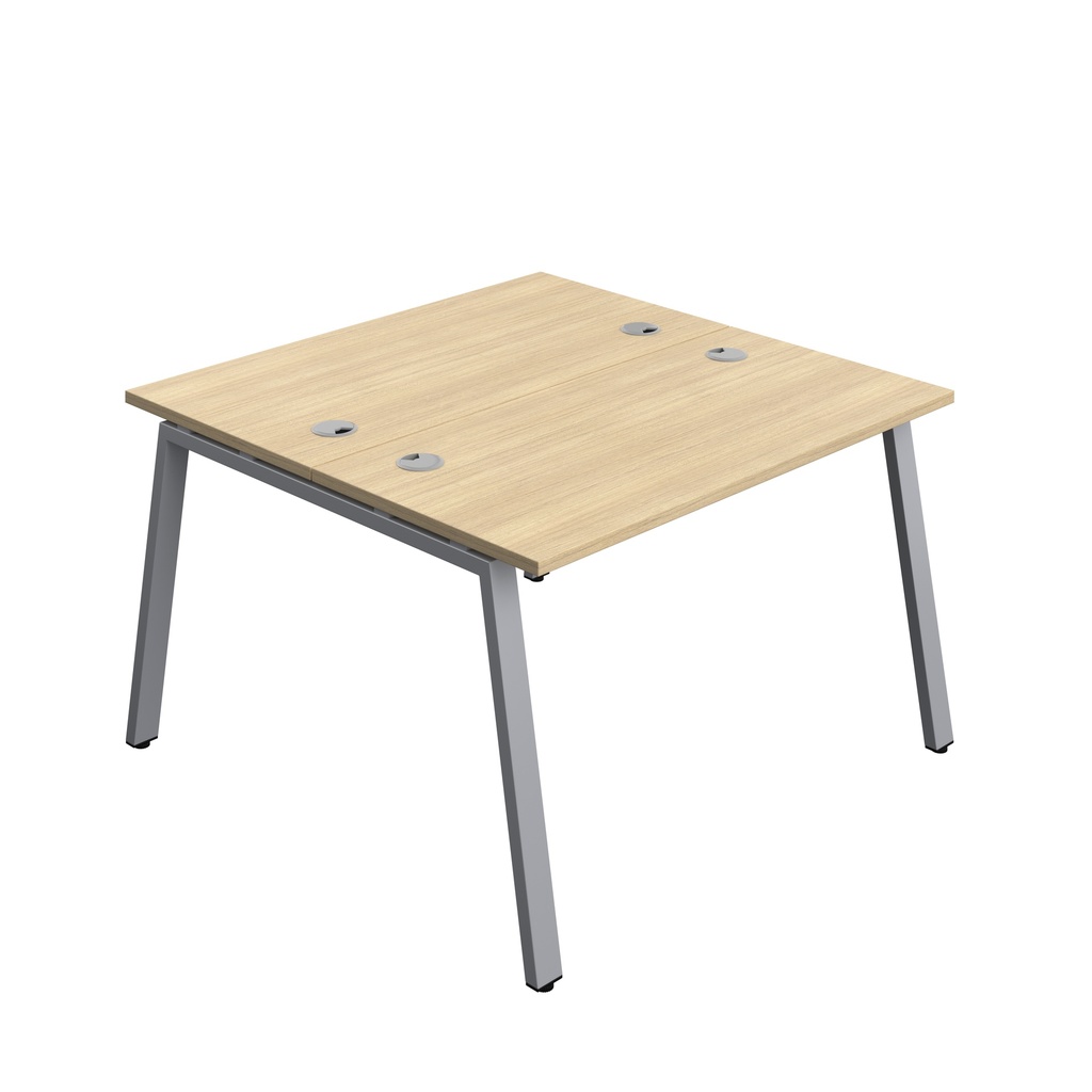 Synergy|2P Bench Desk|Cable Ports|A-Frame|1200X600|Nova Oak-Silver
