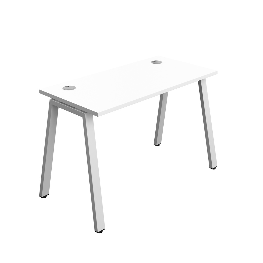 Synergy|1P Bench Desk|Cable Ports|A-Frame|1200X700|White-Silver
