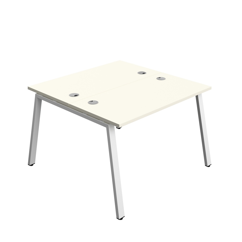 Synergy|2P Bench Desk|Cable Ports|A-Frame|1200X600|White-White