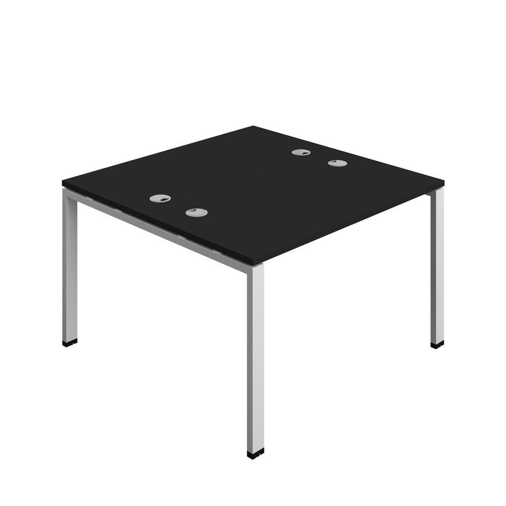 Synergy|2P Bench Desk|Cable Ports|Goal Post|1200X600|Black-Silver