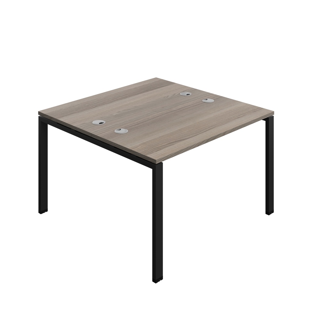 Synergy|2P Bench Desk|Cable Ports|Goal Post|1200X600|Grey Oak-Black