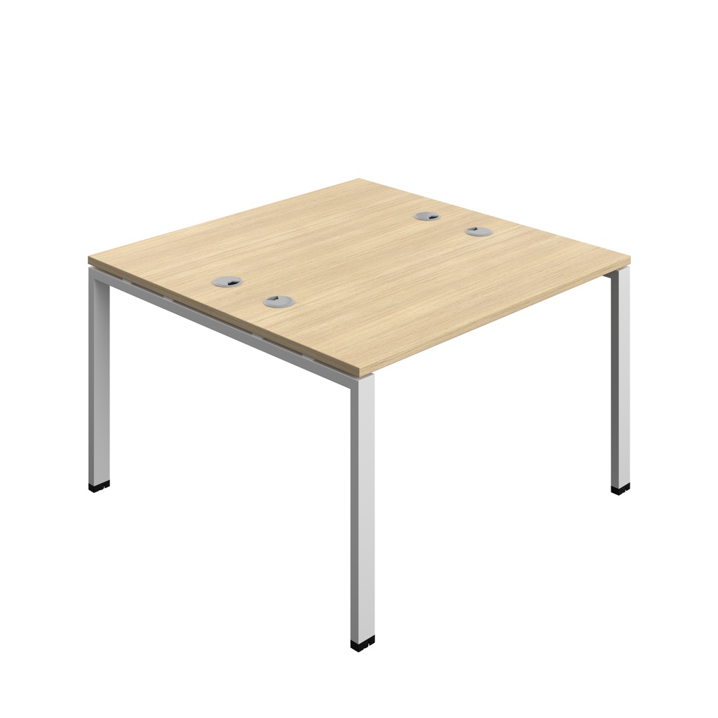 Synergy|2P Bench Desk|Cable Ports|Goal Post|1200X600|Nova Oak-Silver