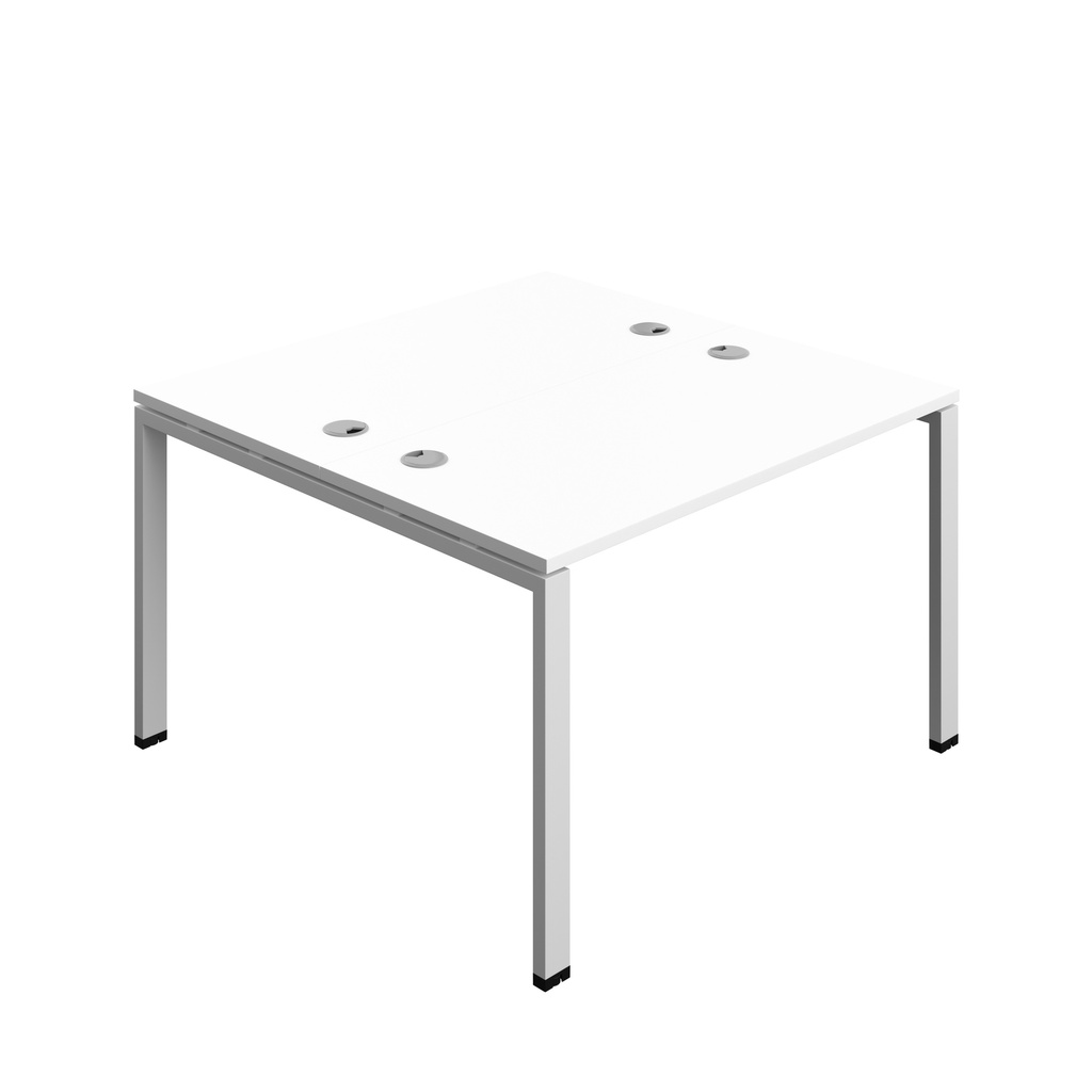 Synergy|2P Bench Desk|Cable Ports|Goal Post|1200X600|White-Silver