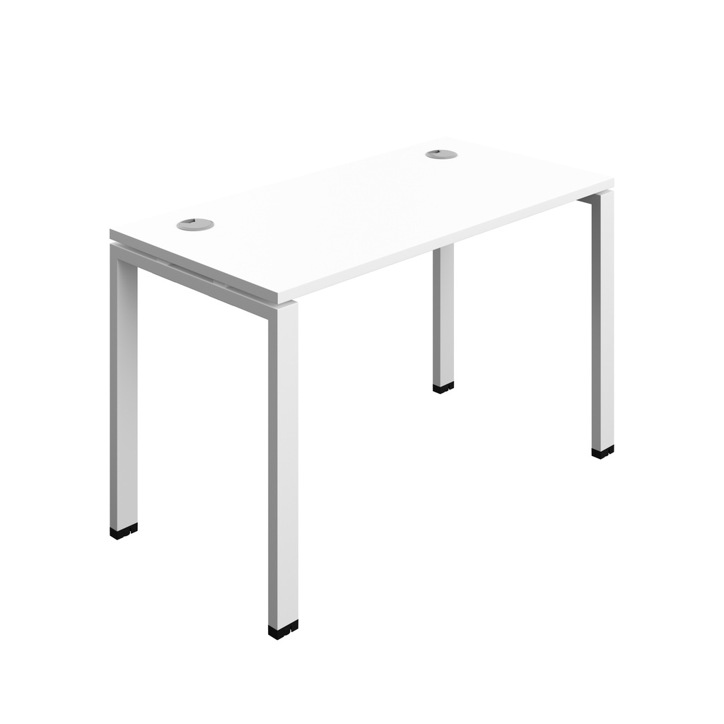 Synergy|1P Bench Desk|Cable Ports|Goal Post|1200X600|White-White