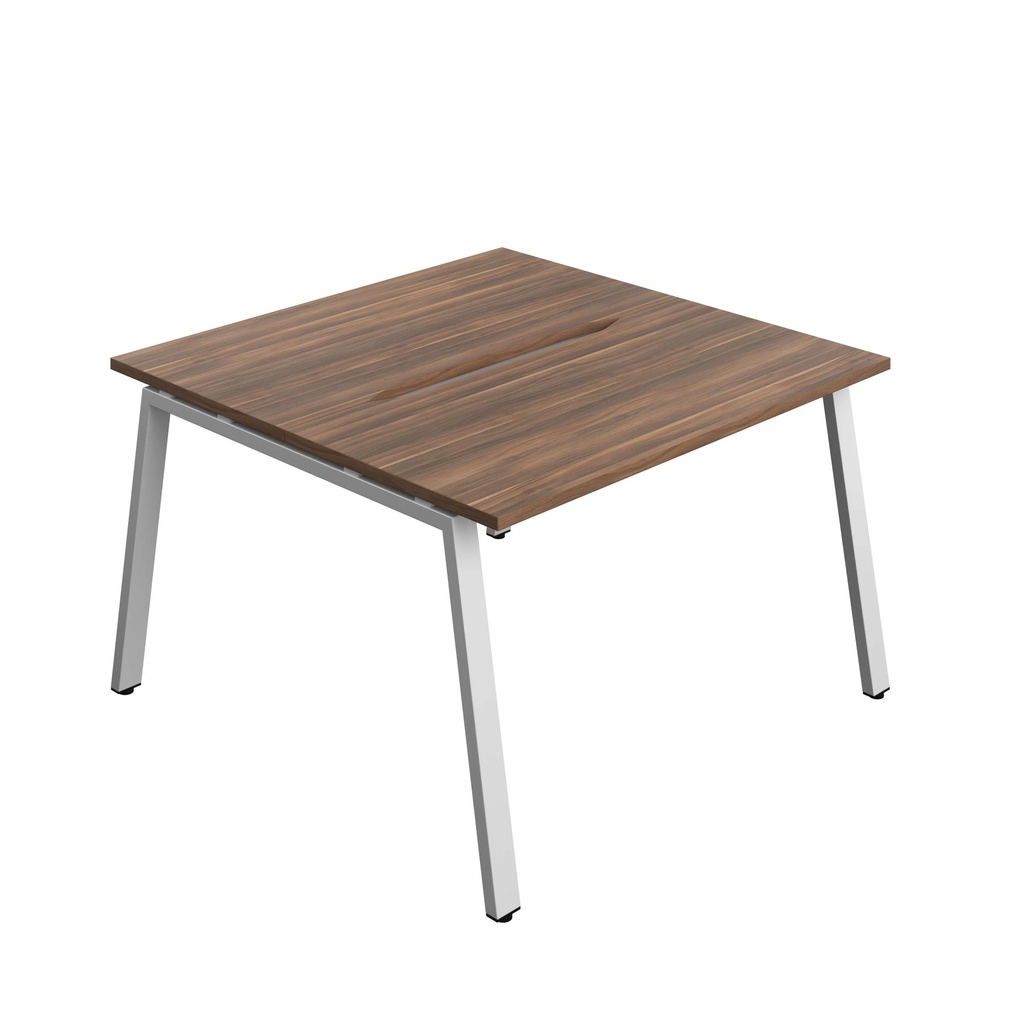 Synergy Bench With Cut Out: 2 Person (Fsc) | A-Frame Leg | 1200 X 700 | Dark Walnut/Silver