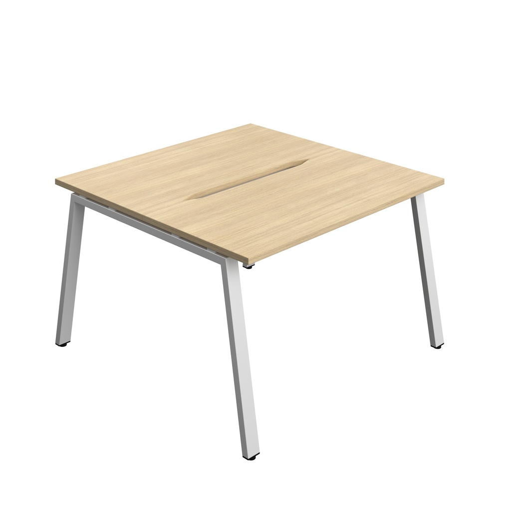Synergy Bench With Cut Out: 2 Person (Fsc) | A-Frame Leg | 1200 X 700 | Nova Oak/Silver