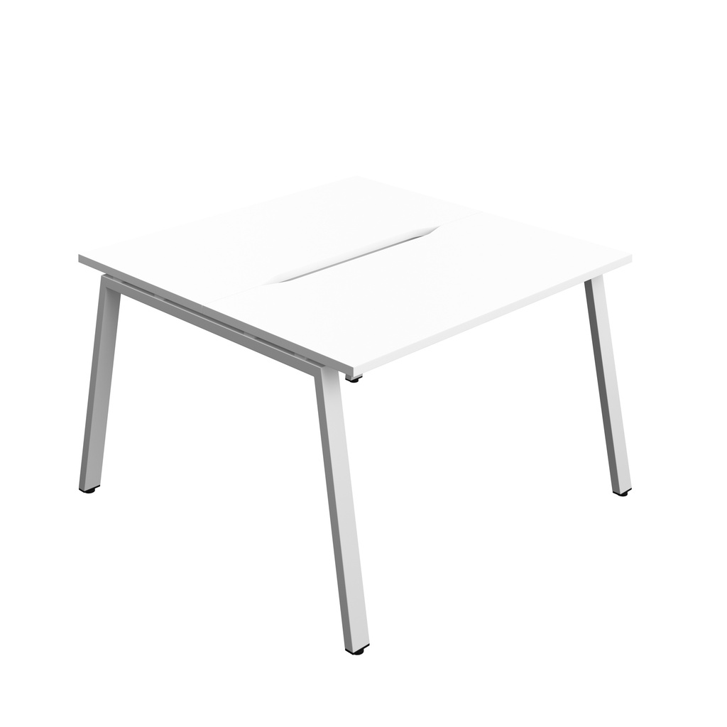 Synergy|2P Bench Desk|Cut Out|A-Frame|1200X700|White-Silver