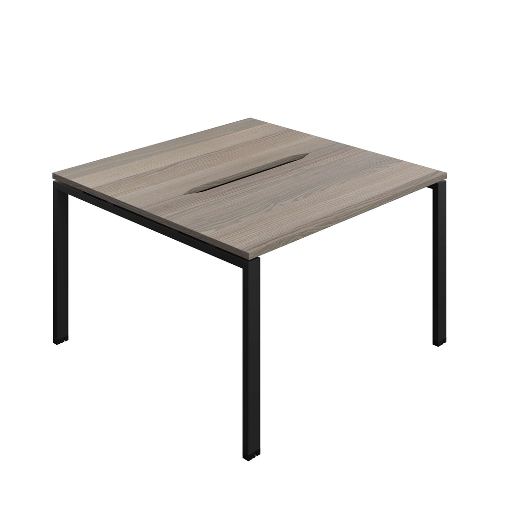 Synergy Bench With Cut Out: 2 Person (Fsc) | Goal Post Leg | 1200 X 700 | Grey Oak/Black