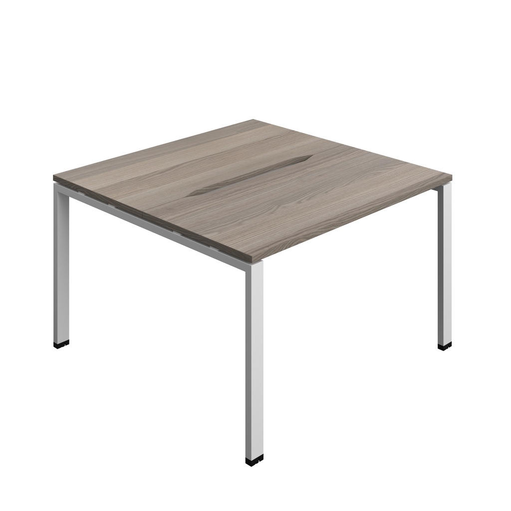 Synergy Bench With Cut Out: 2 Person (Fsc) | Goal Post Leg | 1200 X 700 | Grey Oak/Silver