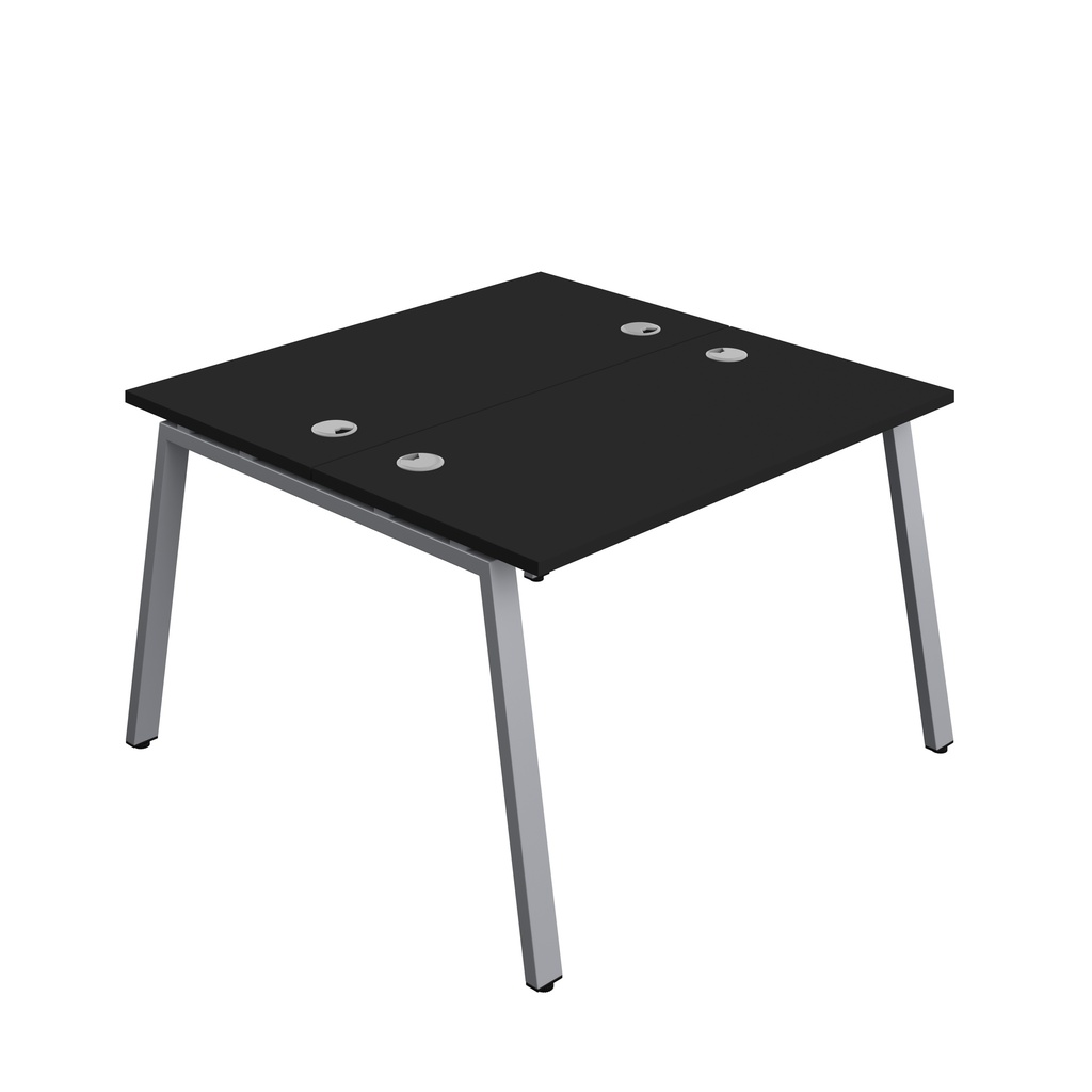 Synergy|2P Bench Desk|Cable Ports|A-Frame|1200X700|Black-Silver