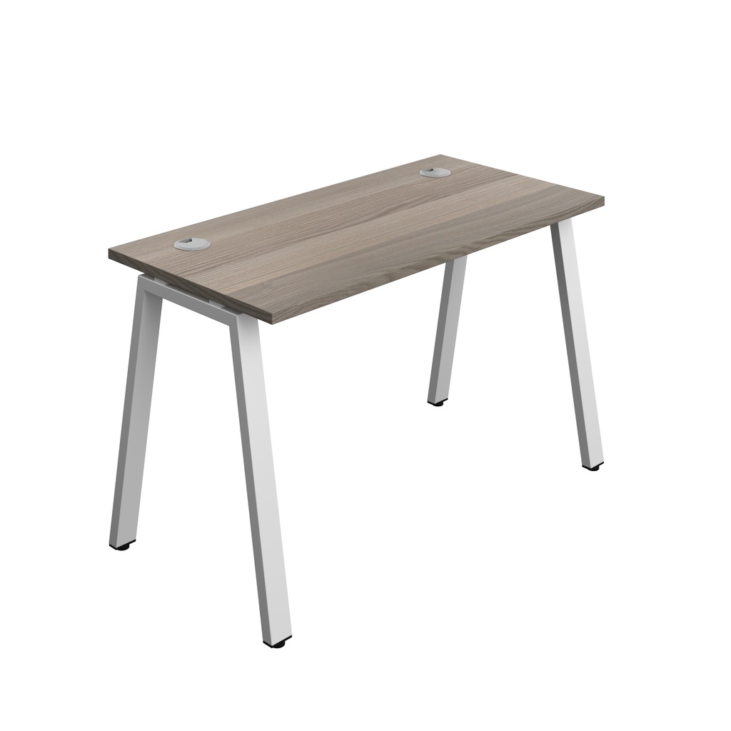Synergy|1P Bench Desk|Cable Ports|A-Frame|1200X700|Grey Oak-Silver