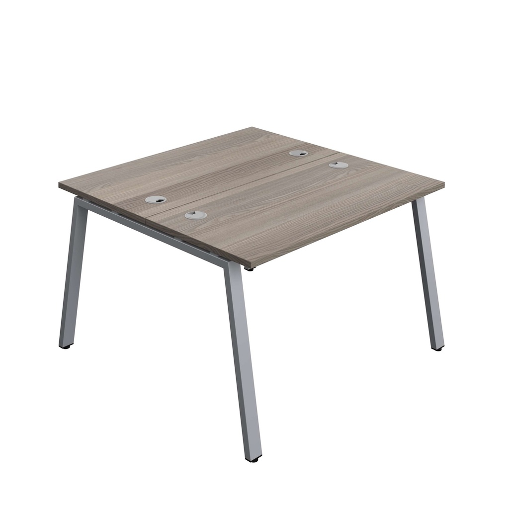 Synergy Bench With Cable Ports: 2 Person (Fsc) | A-Frame Leg | 1200 X 700 | Grey Oak/Silver
