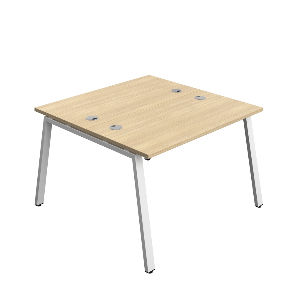 Synergy|2P Bench Desk|Cable Ports|A-Frame|1200X700|Nova Oak-White