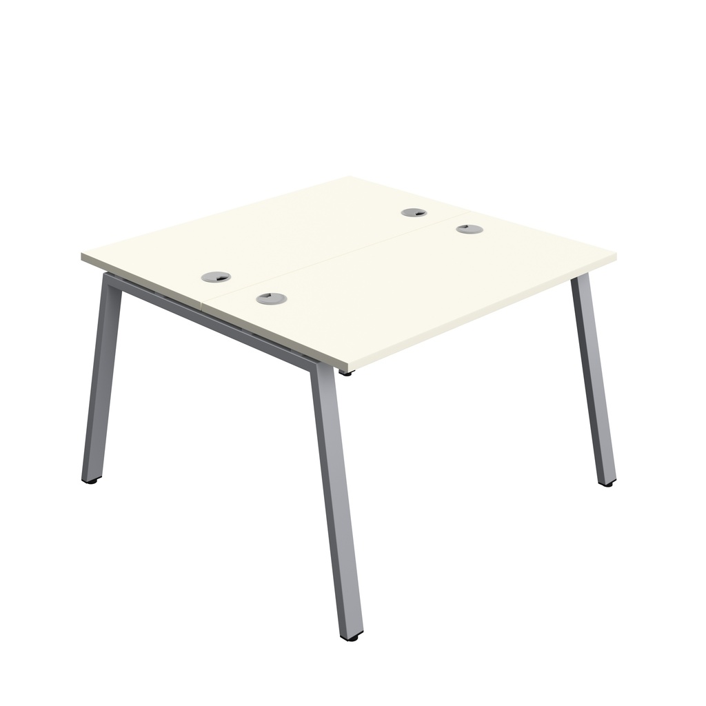 Synergy|2P Bench Desk|Cable Ports|A-Frame|1200X700|White-Silver