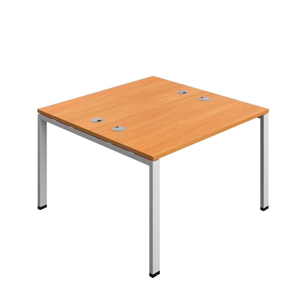 Synergy|2P Bench Desk|Cable Ports|Goal Post|1200X700|Beech-Silver
