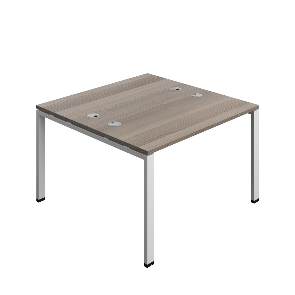 Synergy|2P Bench Desk|Cable Ports|Goal Post|1200X700|Grey Oak-Silver