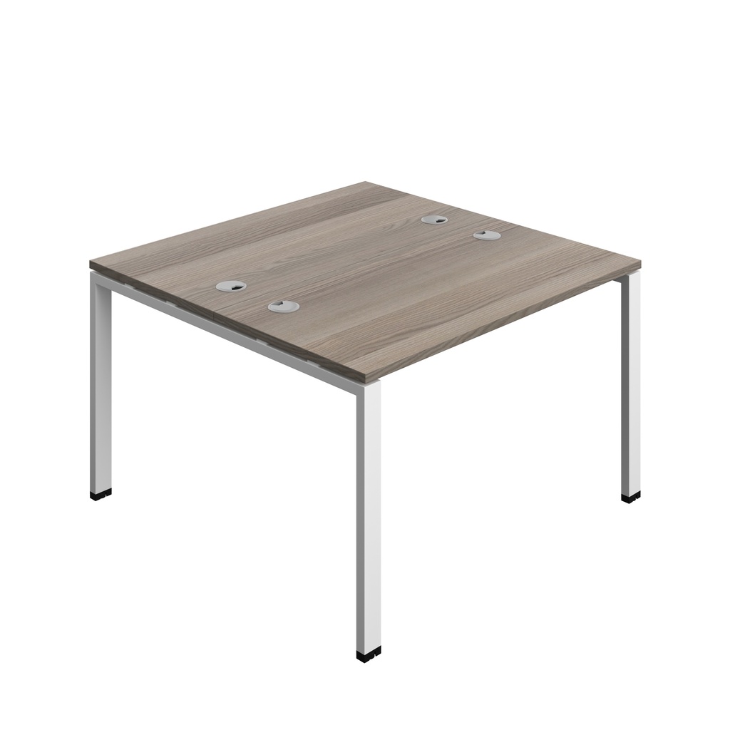 Synergy|2P Bench Desk|Cable Ports|Goal Post|1200X700|Grey Oak-White