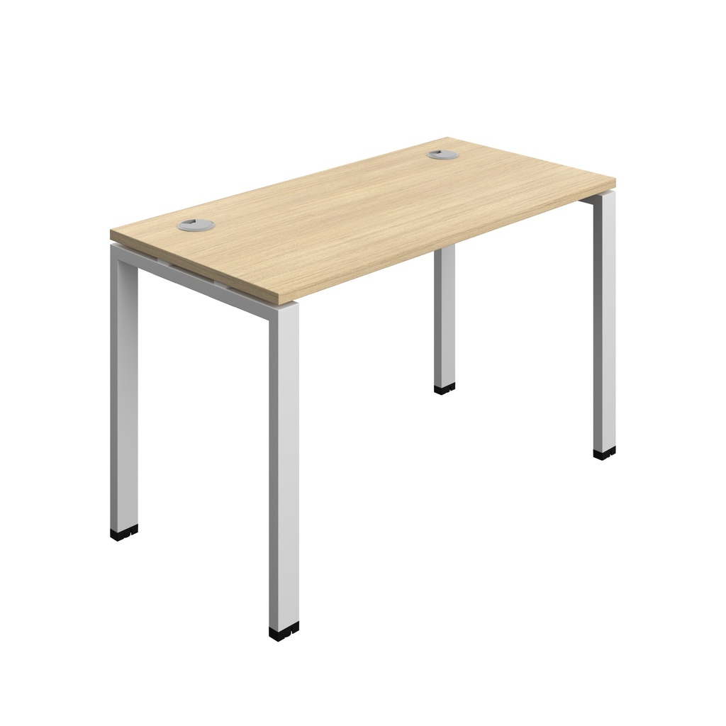Synergy|1P Bench Desk|Cable Ports|Goal Post|1200X700|Nova Oak-Silver