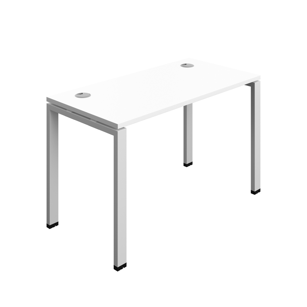 Synergy|1P Bench Desk|Cable Ports|Goal Post|1200X700|White-Silver