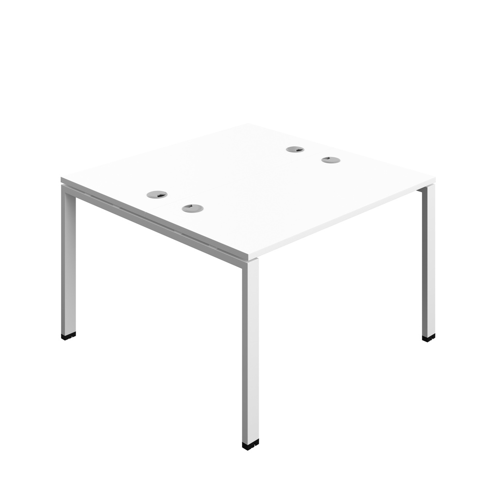 Synergy|2P Bench Desk|Cable Ports|Goal Post|1200X700|White-White