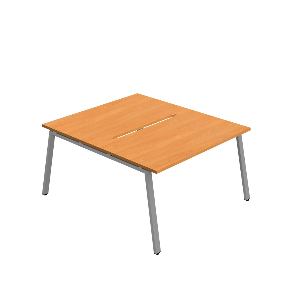 Synergy Bench With Cut Out: 2 Person (Fsc) | A-Frame Leg | 1200 X 800 | Beech/Silver