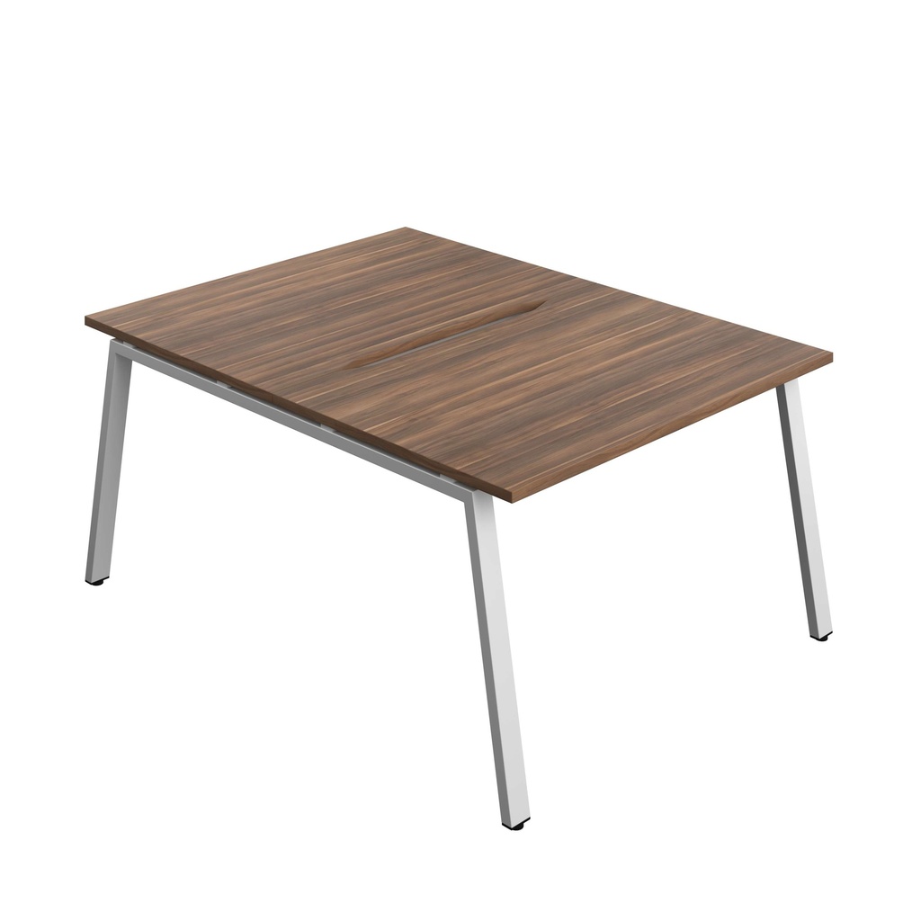 Synergy Bench With Cut Out: 2 Person (Fsc) | A-Frame Leg | 1200 X 800 | Dark Walnut/Silver