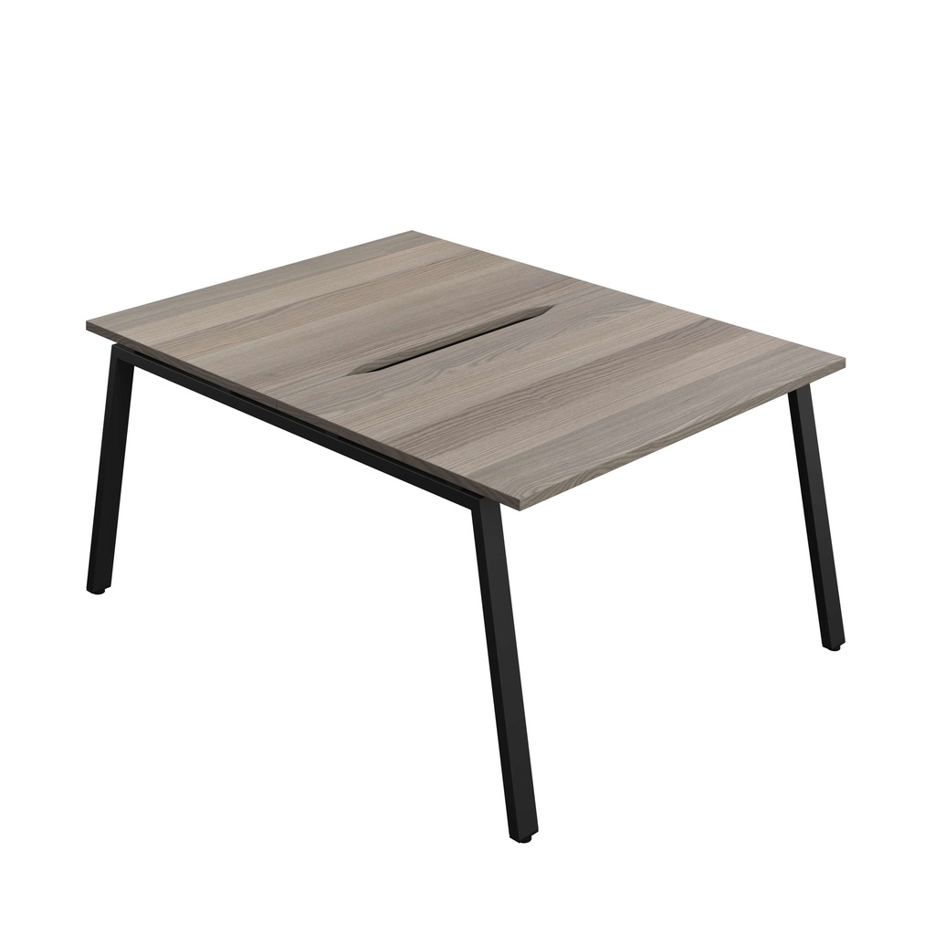 Synergy Bench With Cut Out: 2 Person (Fsc) | A-Frame Leg | 1200 X 800 | Grey Oak/Black