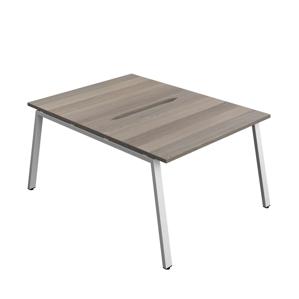Synergy Bench With Cut Out: 2 Person (Fsc) | A-Frame Leg | 1200 X 800 | Grey Oak/Silver