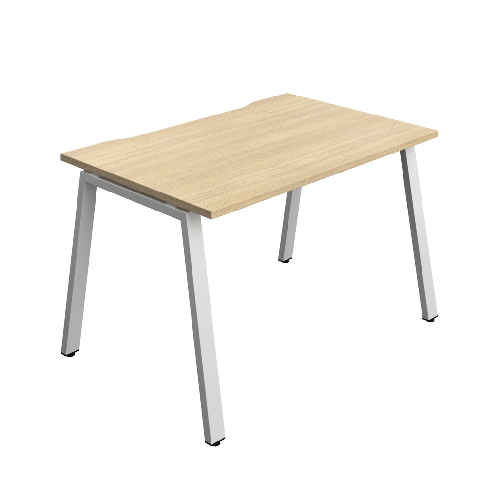 Synergy Bench With Cut Out: 1 Person (Fsc) | A-Frame Leg | 1200 X 800 | Nova Oak/Silver