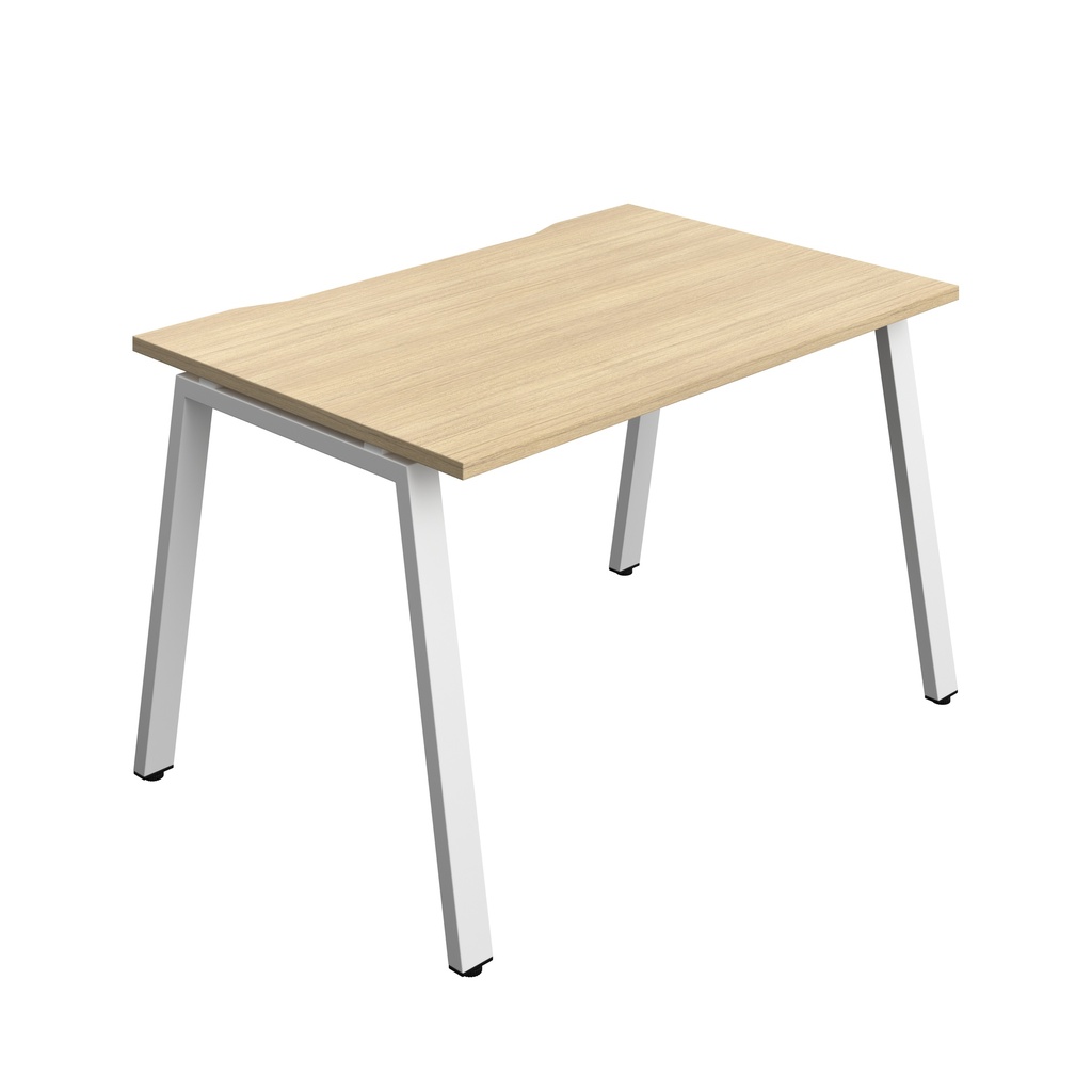 Synergy Bench With Cut Out: 1 Person (Fsc) | A-Frame Leg | 1200 X 800 | Nova Oak/White