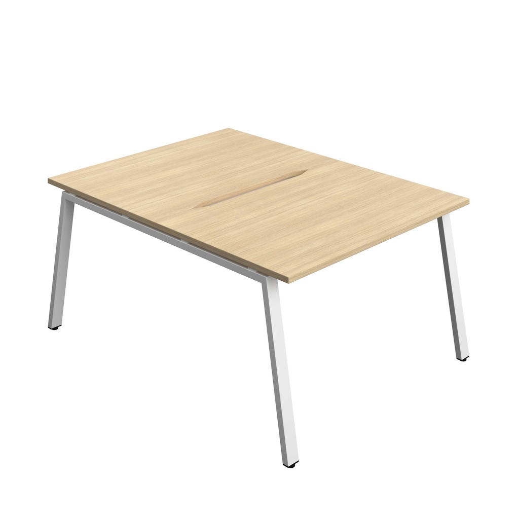 Synergy Bench With Cut Out: 2 Person (Fsc) | A-Frame Leg | 1200 X 800 | Nova Oak/White