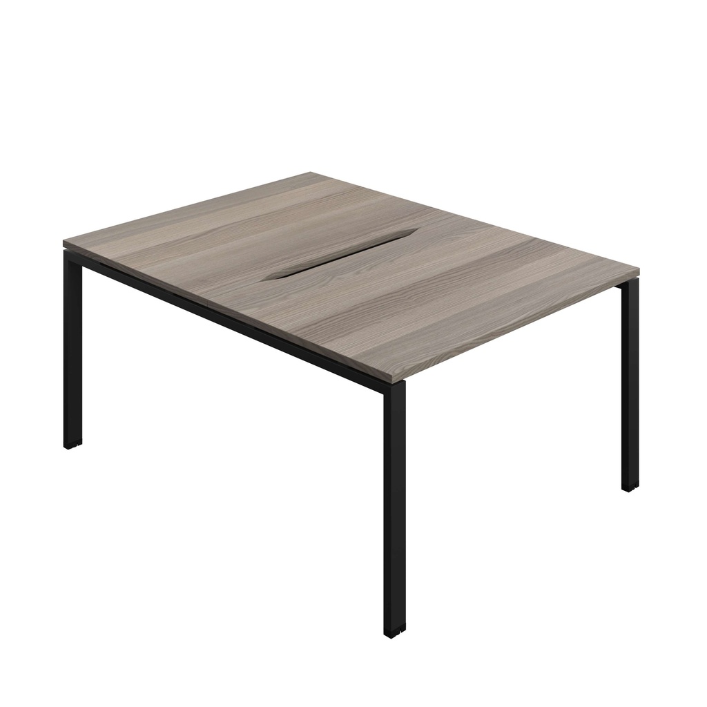Synergy Bench With Cut Out: 2 Person (Fsc) | Goal Post Leg | 1200 X 800 | Grey Oak/Black
