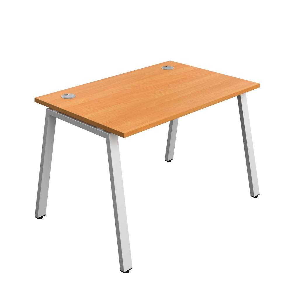 Synergy Bench With Cable Ports: 1 Person (Fsc) | A-Frame Leg | 1200 X 800 | Beech/Silver