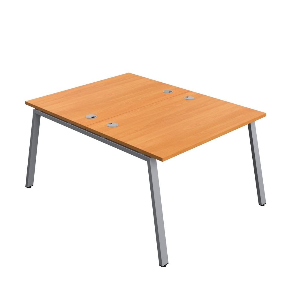 Synergy|2P Bench Desk|Cable Ports|A-Frame|1400X600|Beech-Silver
