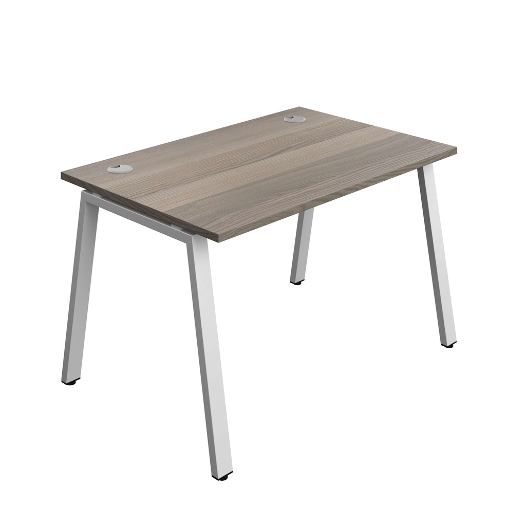 Synergy Bench With Cable Ports: 1 Person (Fsc) | A-Frame Leg | 1200 X 800 | Grey Oak/Silver