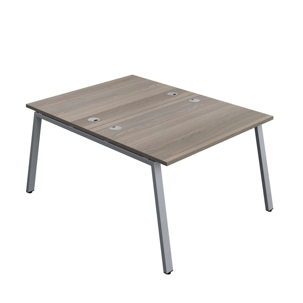 Synergy Bench With Cable Ports: 2 Person (Fsc) | A-Frame Leg | 1200 X 800 | Grey Oak/Silver