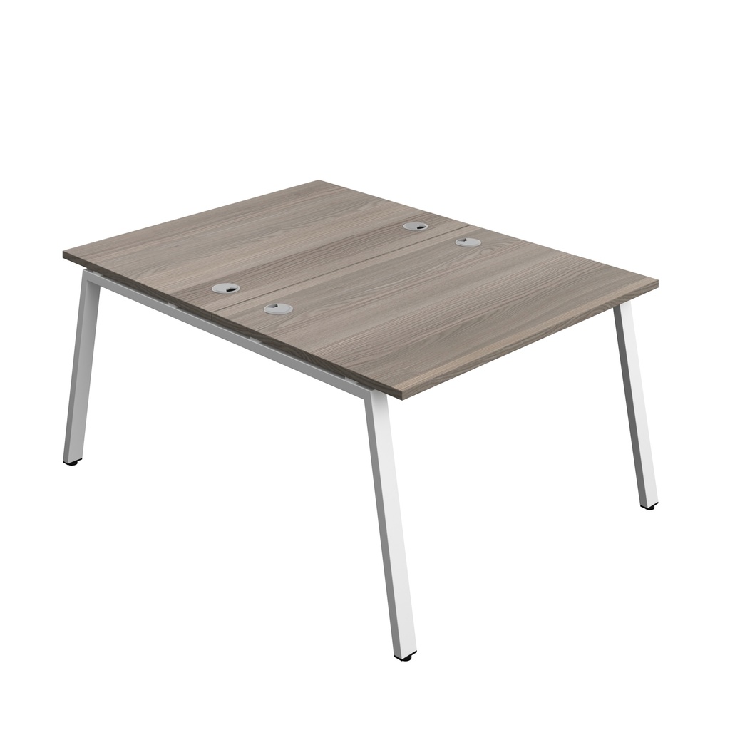 Synergy Bench With Cable Ports: 2 Person (Fsc) | A-Frame Leg | 1200 X 800 | Grey Oak/White