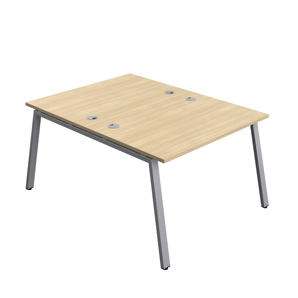 Synergy|2P Bench Desk|Cable Ports|A-Frame|1200X800|Nova Oak-Silver