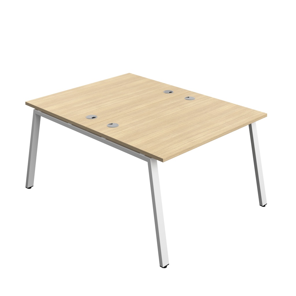 Synergy|2P Bench Desk|Cable Ports|A-Frame|1200X800|Nova Oak-White