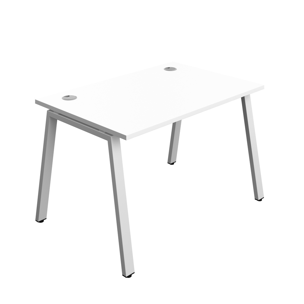 Synergy|1P Bench Desk|Cable Ports|A-Frame|1200X800|White-Silver