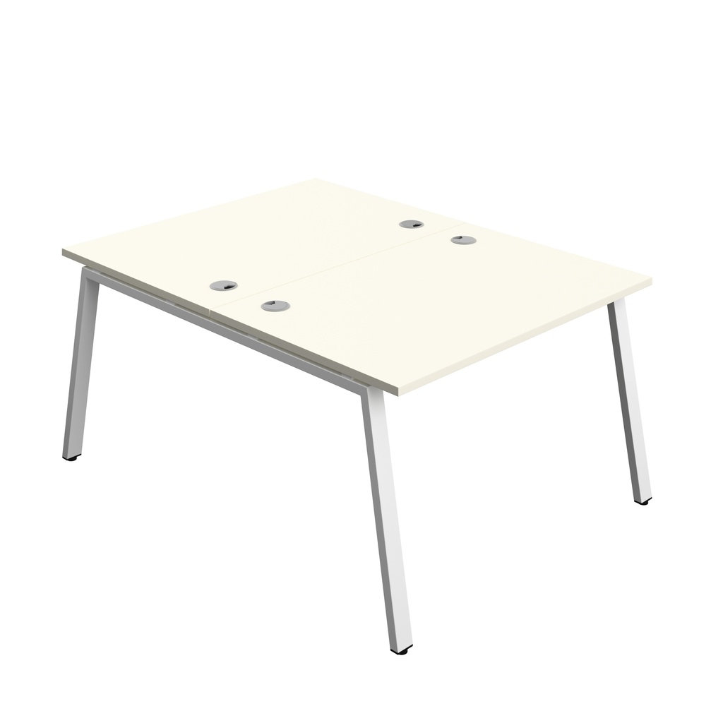 Synergy|2P Bench Desk|Cable Ports|A-Frame|1200X800|White-White